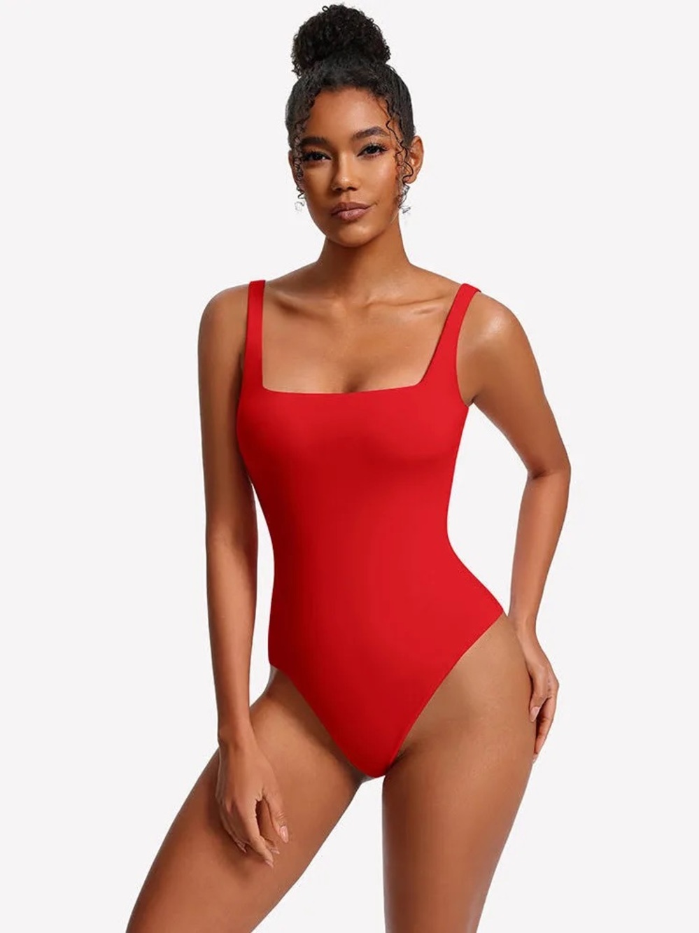 Babaton Red Scoop-Neck Bodysuit